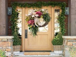 Wreaths Garlands Farmhouse Pink Hydrangea Wreath Rustic Home Decor Artificial Garland for Front Door Wall Decor NEWEST Q08127472034