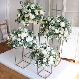 Decorative Flowers Luxury White Rose Artificial Flower Ball Table Centrepieces Road Lead Floor Floral Wedding Decor Hang Party Props