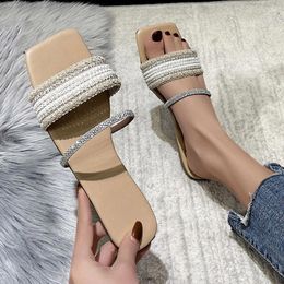 Slippers Rhinestone Womens Open Summer Leather Folded Fashion Toe Bohemian Flat Shoes Casual Women's Slipper