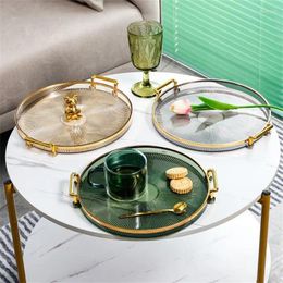 Tea Trays Round Storage Tray With Handles Snack Fruit Plate Jewelry Light Luxury Plastic Coffee Table Cup