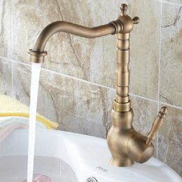 Kitchen Faucets Antique Brass Single Handle Swivel Bathroom Vessel Sink Faucet Mixer Tap Asf005