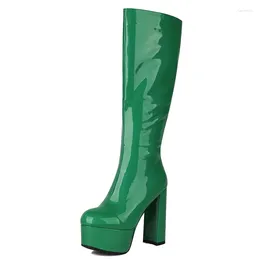 Boots Women's Winter High Platform Sexy Black Green Red Punk Heeled Knee Boot Female Long Party Shoes Ladies Autumn
