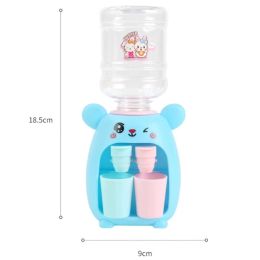 Mini Children Dual Water Dispenser Toy with Cute Pink Blue Cold/Warm Water Juice Milk Drinking Fountain Simulation Kitchen Toys