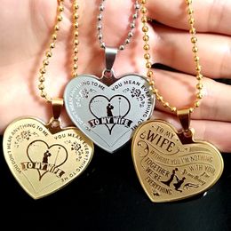 12pcs To My Wife Stainless Steel Pendant Necklace Wife Birtherday Gift Wedding Anniversary Lovers Gift Wholesale Charm Jewellery WITH CHA 267f