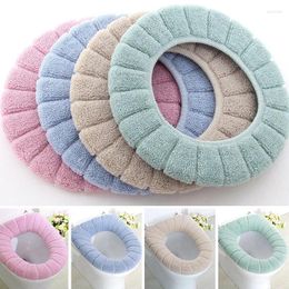 Toilet Seat Covers O-Shape Cover Keep Warm Solid Colour Closes Tool Mat Knitting Soft Pad Washable Bathroom Accessories