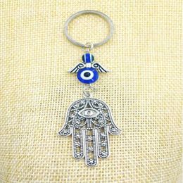 Fashion Jewellery Blue Evil Eye Lucky Fatima Hamsa Hand Turkish Evil Eye Charm Protection Hanger Crystals Car Feng Shui Keychain-13 2404