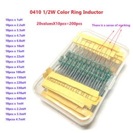 0410 1/2W Colour Circle Coils Inductor Assorted Kit 200pcs=20Values*10pcs 1/2W 1UH-680UH 470UH 330UH 1MH 2.2MH 3.3MH 4.7MH 20Kind