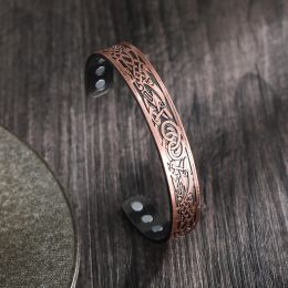 Arthritis Pain Relief Open Bangle Cuff Alloy Bracelets Vintage Copper Color Magnetic European Men's Magnetic Energy Bracelet