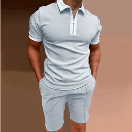 Summer Mens Polos Tracksuits Short Sleeve Zip Polo Shirts Shorts Set Hombre Sport Casual Jersey 2-piece Suit Jogger Clothing 240517