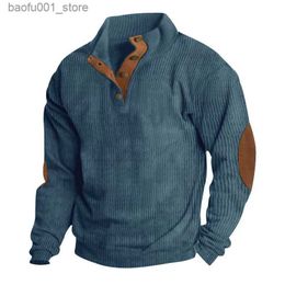 Men's Hoodies Sweatshirts 2024 Mens Corduroy Casual Long Sleeved Standing Collar Hoodie Q240525