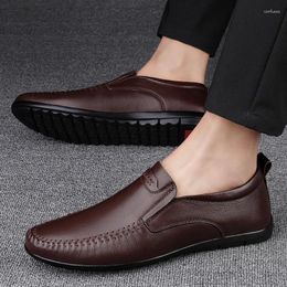 Casual Shoes Men Slip On Genuine Leather Loafers Non Black Work Office Male Comfortable Walking Moccasins