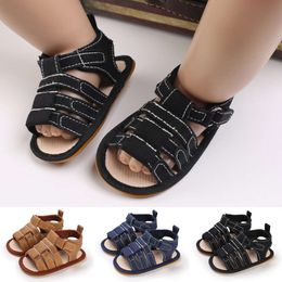 0-18M Boys and Girls Black Fashion Summer Crib First Walker Rubber Anti slip Sandals Soft Sole Shoes L2405