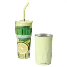 Water Bottles 650ml Stainless Steel Straw Bottle Vacuum Tumbler Drink For Milk Juice Tea Coffee JY Sale