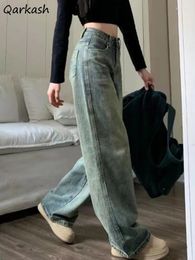 Women's Jeans Straight Women Vintage Baggy Do-old Bleached Sweet Korean Style All-match Fashion Students Commuting Daily Casual BF