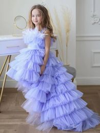 Kids Elegant Birthday Dress Formal Wear high low Ball Gown Flower Girl Dresses for Wedding TUTU Cute Princess Kids Gown communion pageant dresses multilayer gowns
