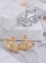 Pin Saturn Earrings Women Designer Jewelry Earring Stud with Diamond Copper Gold Plated for Wedding Gifts9778229