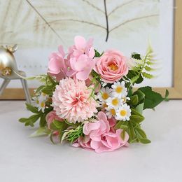 Decorative Flowers Spring Flower Artificial Princess Rose Combination Floral Bouquets Fake Home Decor Living Room Arrangement Wedding