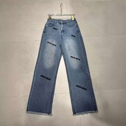 Basic & Casual Dresses Mm Family 24ss Elastic Waist Straight Leg Pants with Letter Embroidery Fashion Versatile Jeans