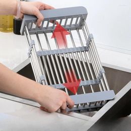 Kitchen Storage Stainless Steel Sink Drain Rack Bowls Chopsticks Vegetable Washing Basket Accessories Household