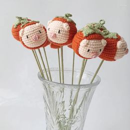 Party Favor Handmade Finished Knitted Pig Woo Artificial Crochet Flowers Cute Knitting Animal Flower