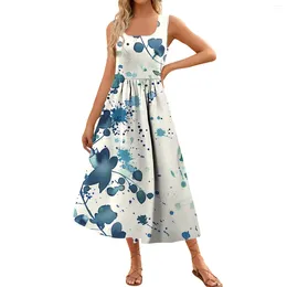 Casual Dresses Women'S 2024 Summer Maxi Dress Floral Print Sleeveless Square Neck Flowy Long Beach Elegant Tank Sundresses With
