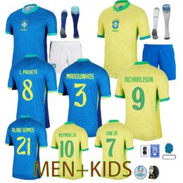 24/25 Brazil Soccer Jersey L.PAQUETA NEYMAR VINI JR. 23 P.COUTINHO RICHARLISON football shirt G.JESUS T.SILVA BRUNO G. PELE CASEMIRO men kids sets jerseyA