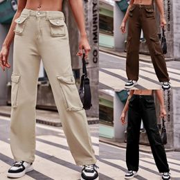 Women's Jeans Women Casual Fashion High Waisted Cargo Pants Wide Leg Denim Trousers Multi Pocket