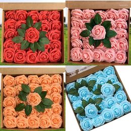 Decorative Flowers 25 PCS Rose Artificial Foam Fake Roses Home Wedding Bouquets Decoration Party Romantic Box DIY Valentines Gifts