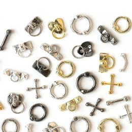 30pcs Punk Silver Cross Stud Nail Charm 3D Alloy Ancient Gothic Ring Lock Nail Decor Parts Punk Pierced DIY Nail Accessories