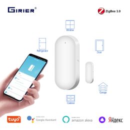 GIRIER Tuya ZigBee Door Window Sensor Smart Detector for Garage/Drawer/Door Opener Works Smart Life APP Alexa Hey Google Alice