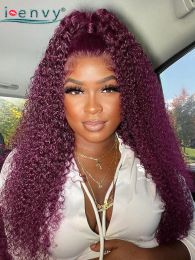 Loose Deep Wave 99J Burgundy 13x4 Lace Frontal Wigs Curly Human Hair Coloured Transparent Lace Wig Pre-plucked Lace Frontal Wigs