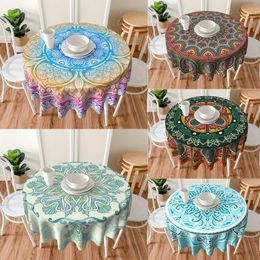 Table Cloth 1pc Blue And Yellow Mandala Gradient Oriental Mysticism Abstract Tablecloth Suitable For Dining Room Kitchen