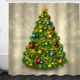 Shower Curtains Christmas Holiday Tree Pattern Design Custom Bathroom Waterproof Mildew Polyester Fabric 12 Hooks