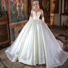 Magnificent Woman's Wedding Dresses A Line Appliques Off The Shoulder Fuffy Satin Bride Gowns Elegant Formal Beach Party Vestido