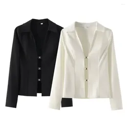 Women's Blouses 2024ZAR Summer European And American Style Casual Versatile Linen Blended Long Sleeve Slim Fit Shirt Top