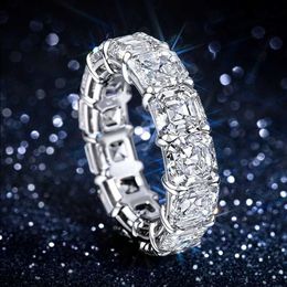 Eternity Asscher Cut Lab Diamond Ring White Gold Filled Engagement Wedding Band Rings for Women Men Finger Party Jewellery Gift Lepia