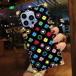Luxury Designer Brand Phone Cases for iPhone 15 Pro Max 14 Plus 13 12 11 XR Galaxy S24 S23 S22 S21 Note20 Girl Square Fur Mobile Cover Fashion Case with Strap