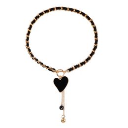 with Jewelry wrapped veet fabric black heart shaped Fritillaria necklace women s cool style collarbone chain tassel collar decoration tyle tael