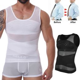 Compression Shirt for Men Slimming Undershirt Body Shaper Tank Top Gynomastica Sleeveless Shapewear Vest Mesh Cross Suit 3XL 240521