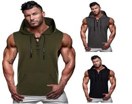 Men Fitness Hoodies Tank Tops Sleeveless Tee Shirt Male Workout Hooded Vest Waistcoat Summer Solid Slim Undershirt Sportswear3478340