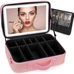 Storage Boxes Plus Size Travel Makeup Bag With Large Lighted Mirror Cosmetic Train Case Detachable And Light Waterproof