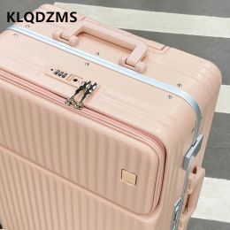 KLQDZMS 20"22"24"26" Inch New Women's Trolley Suitcase Men's Front Opening Laptop Luggage Universal Wheel Rolling Handbag