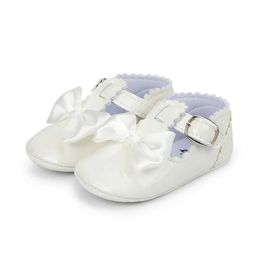 First Walkers Baby Girl Patent Leather Shoes Little Girl Princess Big Bow First Step Walker Baby Childrens Wedding Party Shoes White d240525