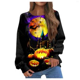 Women's T Shirts Halloween Graphic Print Womens Oversized Sweatshirt Crew Neck Long Sleeve Shoulder Cartoon Fashion Pullover Hoodie Tops