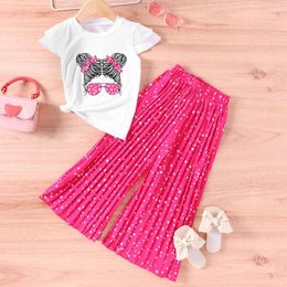 Clothing Sets Cartoon Avatar With Short Sleeves And Wide Leg Pants 2pcs Set 2-7 Years Old Baby Girl's Casual Summer