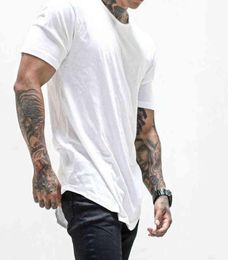 Men T Shirt Solid Colors Casual Workout Shirts Curved Hem Tshirt Men Fashion Streetwear 3XL G12244192149