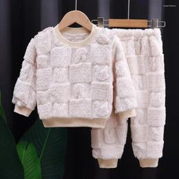 Clothing Sets Autumn Winter Kids Thicken Warm Flannel Pyjamas Baby Boys Girls Cartoon Long Sleeve O-neck Sleepwear Pyjamas