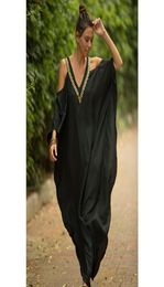 2020 Black Women Kaftan Beach Sarong Bikini Cover Up Tunic Beach Dress Pareo Swimsuit Swimwear Beachwear Bathing Suit9598631