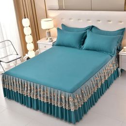 Korean Style Ruffles Bed Skirt with Pillowcase Solid Mattress Cover Bedclothes Fitted Bed Sheet Single Double Size Home Textile 240523