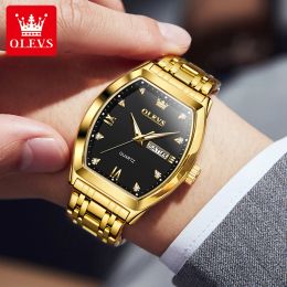 OLEVS Men's Watches Luxury Tonneau Original Top Brand Quartz Watch for Men Waterproof Luminous Week Date Male Wristwatch